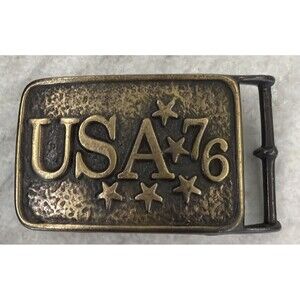 Vtg Brass Colored USA 76 Bicentennial Belt Buckle Americana Western Rodeo Cowboy